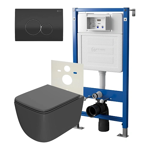 Комплект инсталляции Point Элемент PN45120 с клавишей смыва Виктория, черная/хром, PN44061BC и унитазом Меркурий с сиденьем микролифт графит, PN41831GM Комплект инсталляции Point Элемент PN45120 с клавишей смыва Виктория, черная/хром, PN44061BC и унитазом Меркурий с сиденьем микролифт графит, PN41831GM