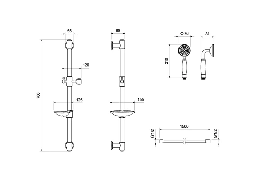 Душевой гарнитур Aquatek КЛАССИК AQ2020PG золото полированное Душевой гарнитур Aquatek КЛАССИК AQ2020PG золото полированное
