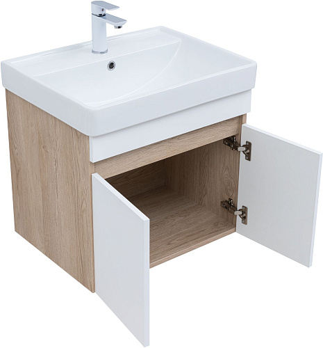 Тумба под раковину Aquanet Оптима 60 00344799 дуб светлый/белый сатин Тумба под раковину Aquanet Оптима 60 00344799 дуб светлый/белый сатин