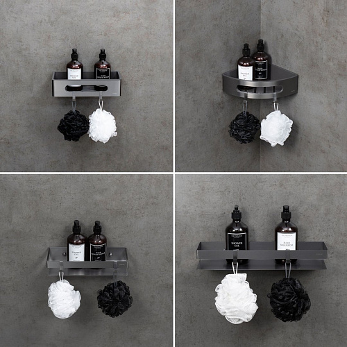 Полка Lemark SHELF LINE угловая с крючками, графит/вставка-пластик графит 9776048 Полка Lemark SHELF LINE угловая с крючками, графит/вставка-пластик графит 9776048