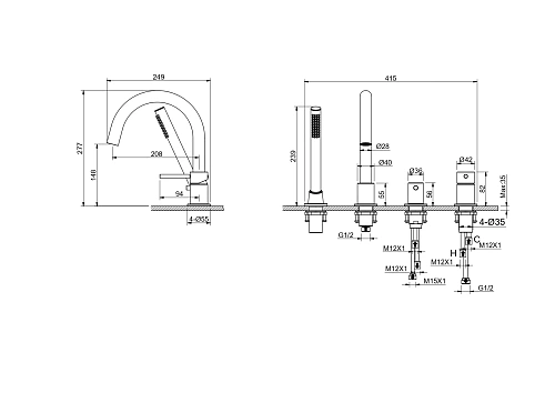 Смеситель на борт ванны Aquatek Европа AQ1348BGM черный хром шлифованный Смеситель на борт ванны Aquatek Европа AQ1348BGM черный хром шлифованный