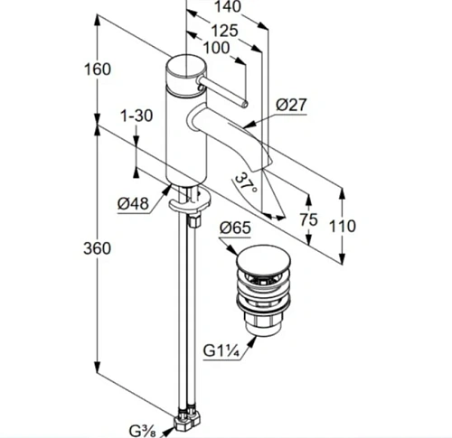 Смеситель для раковины Kludi BOZZ 38266N576 брашированный никель Смеситель для раковины Kludi BOZZ 38266N576 брашированный никель