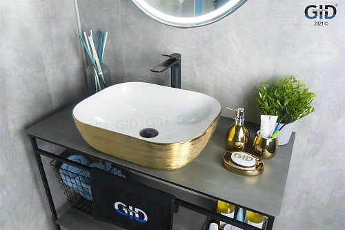 Раковина Gid D1302h132 53324 накладная белая / темное золото 50x40x14 Раковина Gid D1302h132 53324 накладная белая / темное золото 50x40x14
