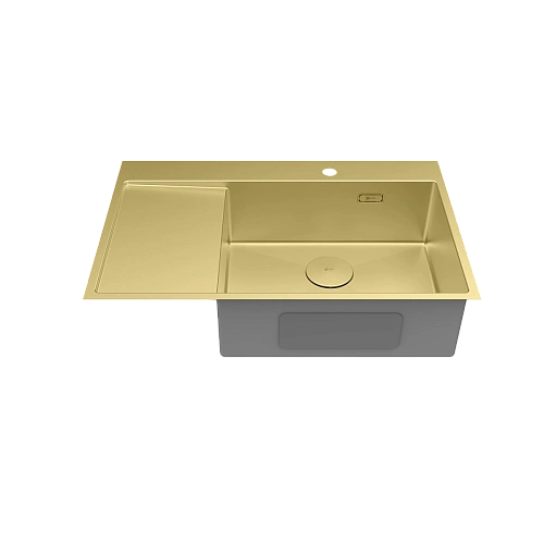Кухонная мойка Lemark KEZADRA 780P из нержавеющей стали, с крылом (чаша справа), светлое золото 9938154 Кухонная мойка Lemark KEZADRA 780P из нержавеющей стали, с крылом (чаша справа), светлое золото 9938154