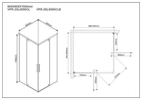 Душевой уголок Vincea Slim VPR-2SL9090CL, 900x900, хром, стекло прозрачное Душевой уголок Vincea Slim VPR-2SL9090CL, 900x900, хром, стекло прозрачное