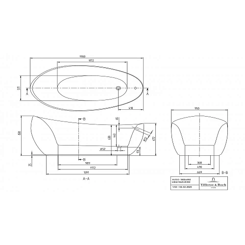 Ванна квариловая Villeroy & Boch Aveo New Generation 190 x 95 см матовый UBQ194AVE9W1V-RW Ванна квариловая Villeroy & Boch Aveo New Generation 190 x 95 см матовый UBQ194AVE9W1V-RW