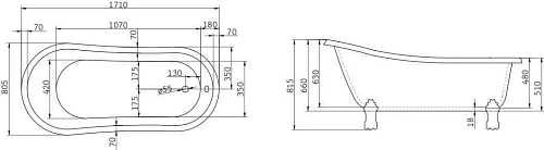 Ванна отдельностоящая BelBagno BB04 1700x800 акриловая Ванна отдельностоящая BelBagno BB04 1700x800 акриловая