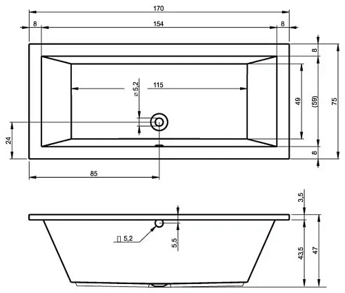 Акриловая ванна Riho Lusso BA1800500000000 170х75 Акриловая ванна Riho Lusso BA1800500000000 170х75