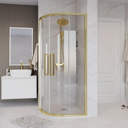Душевой уголок GROSSMAN Cosmo 301.K33.02.9090.32.00 (90x90x195) полукруг,раздвижн,золото сатин,стекло прозрач Душевой уголок GROSSMAN Cosmo 301.K33.02.9090.32.00 (90x90x195) полукруг,раздвижн,золото сатин,стекло прозрач