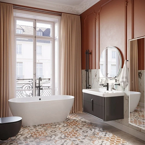 Тумба с раковиной STWORKI Молде 95 антрацит, с сифоном 579360 Тумба с раковиной STWORKI Молде 95 антрацит, с сифоном 579360