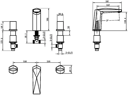 Смеситель на борт ванны Boheme Venturo 150-WCR-ICE на 3 отверстия белый-хром, ручка ICE Смеситель на борт ванны Boheme Venturo 150-WCR-ICE на 3 отверстия белый-хром, ручка ICE