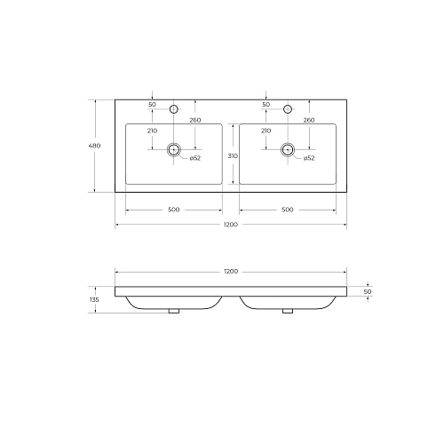 Раковина CEZARES CZR-1200/480-2-LV-MR-ECO с двумя чашами белый 1200x480 искусственный камень Раковина CEZARES CZR-1200/480-2-LV-MR-ECO с двумя чашами белый 1200x480 искусственный камень