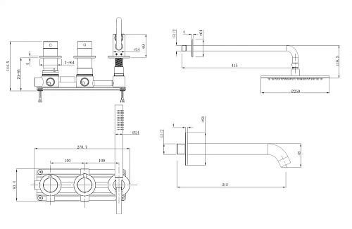 Душевая система ABBER Wasser Kreis 316 AF8150BST скрытого монтажа с изливом, термостат, сталь брашированная Душевая система ABBER Wasser Kreis 316 AF8150BST скрытого монтажа с изливом, термостат, сталь брашированная
