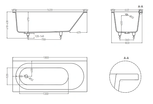 Ванна из искусственного камня LOFO 180x80 UM12322 Solid Surface матовая белая Ванна из искусственного камня LOFO 180x80 UM12322 Solid Surface матовая белая