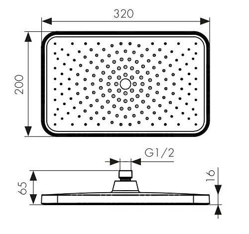 Верхний душ Kaiser 320х200х16мм вороненая сталь SH-324 Верхний душ Kaiser 320х200х16мм вороненая сталь SH-324