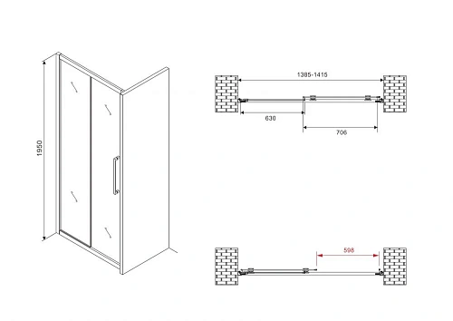 Душевая дверь ABBER Schwarzer Diamant AG30140BMH 140 см универсальная, профиль черный, стекло матовое Душевая дверь ABBER Schwarzer Diamant AG30140BMH 140 см универсальная, профиль черный, стекло матовое