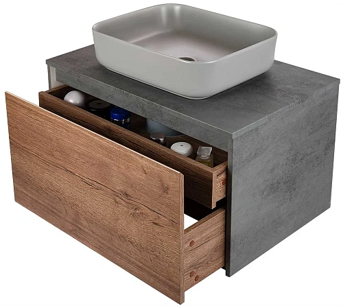 Тумба под раковину Vincea Mesa 800 подвесная, 1 выкатной/1 скрытый ящик soft close, T.Oak + Beton VMC-2MS800TB Тумба под раковину Vincea Mesa 800 подвесная, 1 выкатной/1 скрытый ящик soft close, T.Oak + Beton VMC-2MS800TB
