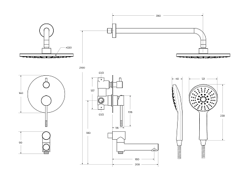 Душевая система CEZARES RELAX-VDSET-01 встраиваемая, со шлангом, с держателем, хром Душевая система CEZARES RELAX-VDSET-01 встраиваемая, со шлангом, с держателем, хром