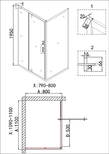 Душевой уголок Niagara Nova NG-43-11AG-A80G (110x80x195) прямоугольная, дверь распашная Душевой уголок Niagara Nova NG-43-11AG-A80G (110x80x195) прямоугольная, дверь распашная