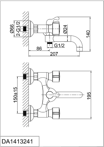 Смеситель для ванны D&K Torhall Hessen DA1413241 Смеситель для ванны D&K Torhall Hessen DA1413241