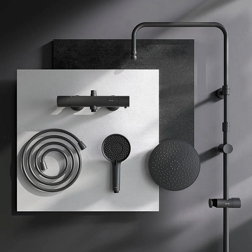 Душевая система AM.PM X-Joy F0785A422 с термостатом, верхний душ 220мм, черный Душевая система AM.PM X-Joy F0785A422 с термостатом, верхний душ 220мм, черный