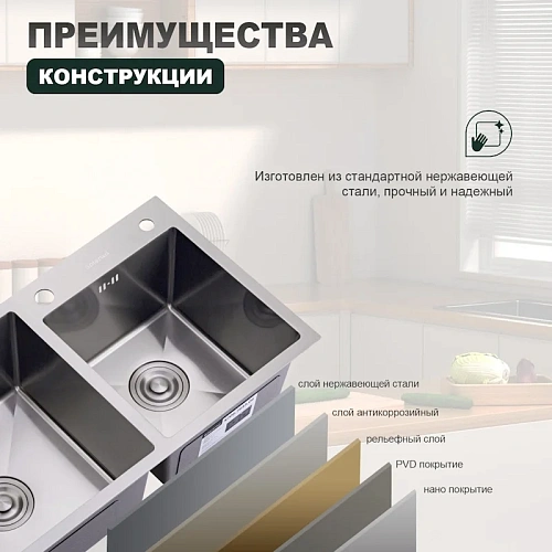 Кухонная мойка Splenka S706.7843.05 с двумя чашами из нержавеющей стали в базу от 80см, сатин Кухонная мойка Splenka S706.7843.05 с двумя чашами из нержавеющей стали в базу от 80см, сатин