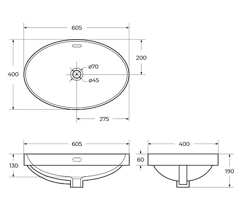 Раковина BelBagno BB1004 керамическая полувстраиваемая 605x400 белый Раковина BelBagno BB1004 керамическая полувстраиваемая 605x400 белый