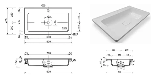 Раковина Эстет Kare luxe silk ФР-00015274 900х450 накладная Раковина Эстет Kare luxe silk ФР-00015274 900х450 накладная