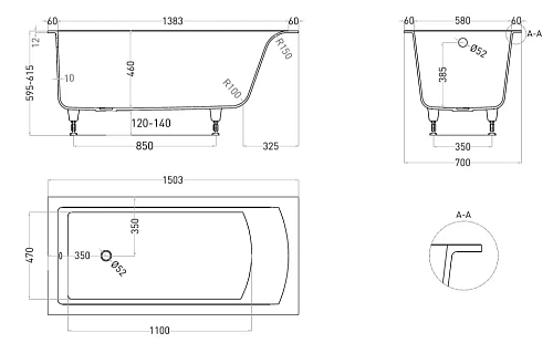 Ванна из искусственного камня Salini CASCATA 150x70 105011GF покраска по RAL полностью S-Sense Ванна из искусственного камня Salini CASCATA 150x70 105011GF покраска по RAL полностью S-Sense
