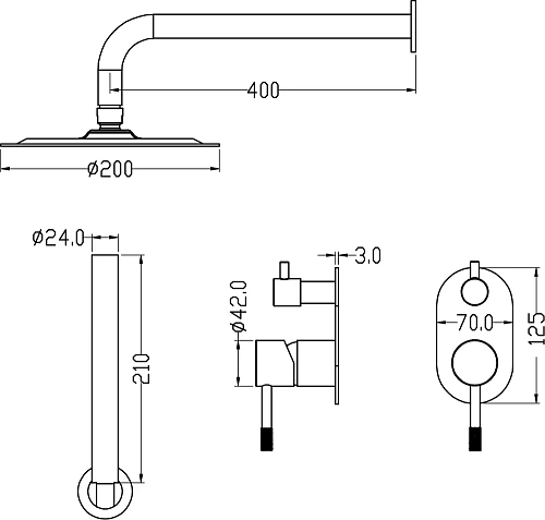Душевая система Boheme UNO 464-2-BCR черный хром с изливом Душевая система Boheme UNO 464-2-BCR черный хром с изливом