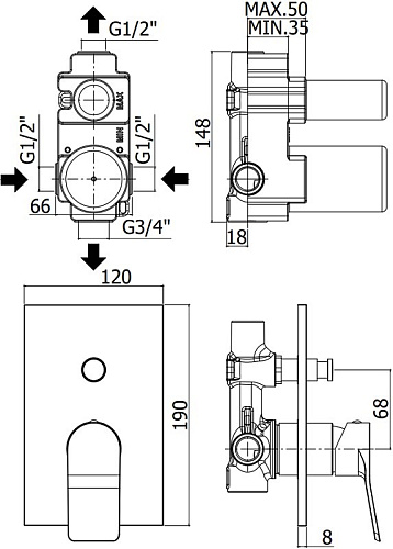 Смеситель для душа Paffoni Tilt TI015NO/M (с внутренней частью) Смеситель для душа Paffoni Tilt TI015NO/M (с внутренней частью)