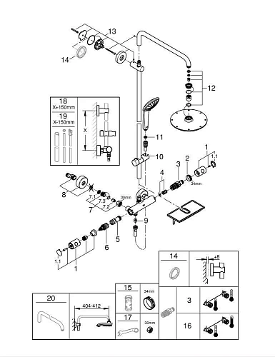Душевая система GROHE Euphoria 210 с термостатическим смесителем и полочкой, хром (26363000) Душевая система GROHE Euphoria 210 с термостатическим смесителем и полочкой, хром (26363000)