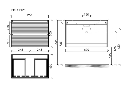 Тумба под раковину SANCOS Folk FL70CP 690х445х500 капучино, подвесная Тумба под раковину SANCOS Folk FL70CP 690х445х500 капучино, подвесная