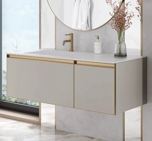 Тумба под раковину Armadi Art QUATRO 2 120см (80+40) CASHMERE профиль MATT GOLD 790-M2-120-CM-MG Тумба под раковину Armadi Art QUATRO 2 120см (80+40) CASHMERE профиль MATT GOLD 790-M2-120-CM-MG