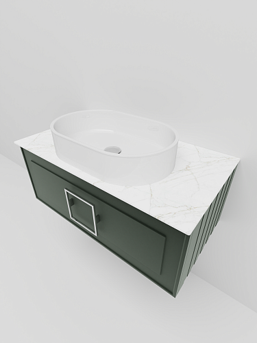 Тумба под раковину La Fenice Cubo Grigio 80 NFNC-01-CUB-G-80-2-GG серо-зеленая матовая с белой ручкой и белой столешницей Тумба под раковину La Fenice Cubo Grigio 80 NFNC-01-CUB-G-80-2-GG серо-зеленая матовая с белой ручкой и белой столешницей