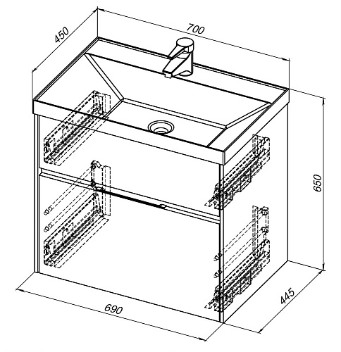 Тумба под раковину Aquanet Латина 70 белый (2 ящика) 00180032 Тумба под раковину Aquanet Латина 70 белый (2 ящика) 00180032