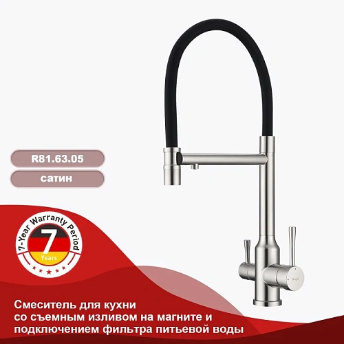 Смеситель для кухни Raglo R81.63.05 с гибким изливом с подключением к фильтру, сатин Смеситель для кухни Raglo R81.63.05 с гибким изливом с подключением к фильтру, сатин