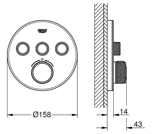 Смеситель для душа GROHE Grohtherm SmartControl на 3 выхода, белая луна (29904LS0) внешняя часть тер Смеситель для душа GROHE Grohtherm SmartControl на 3 выхода, белая луна (29904LS0) внешняя часть тер