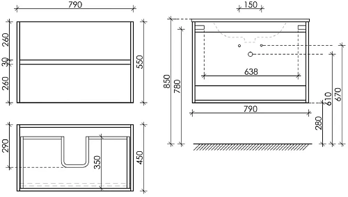 Тумба под раковину Sancos Urban UR80ECH 790х450х550 дуб чарльстон, подвесная Тумба под раковину Sancos Urban UR80ECH 790х450х550 дуб чарльстон, подвесная