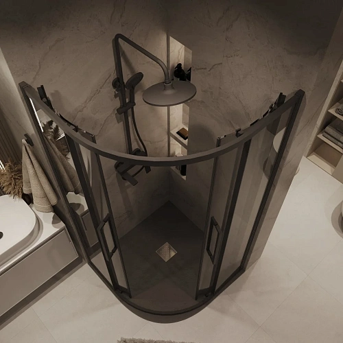 Душевой уголок GROSSMAN Cosmo 301.K33.02.9090.21.10 (90x90x195) полукруг,раздвижн,черн.матов,стекло тонирован Душевой уголок GROSSMAN Cosmo 301.K33.02.9090.21.10 (90x90x195) полукруг,раздвижн,черн.матов,стекло тонирован