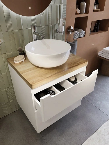 Комплект мебели STWORKI Берген 60 белая со светлой столешницей, раковина Moon 1 549384 Комплект мебели STWORKI Берген 60 белая со светлой столешницей, раковина Moon 1 549384