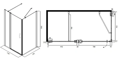 Душевой уголок AM.PM Bliss L W53G-E8W4W8CT 120х80 см, без поддона Душевой уголок AM.PM Bliss L W53G-E8W4W8CT 120х80 см, без поддона