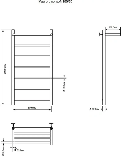 Полотенцесушитель водяной Aquanet Mauro 1000x500 с полкой 00282322 Полотенцесушитель водяной Aquanet Mauro 1000x500 с полкой 00282322