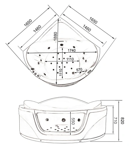 Акриловая ванна Gemy G9247 K 165x165 угловая, универсальная, гидромассажная Акриловая ванна Gemy G9247 K 165x165 угловая, универсальная, гидромассажная
