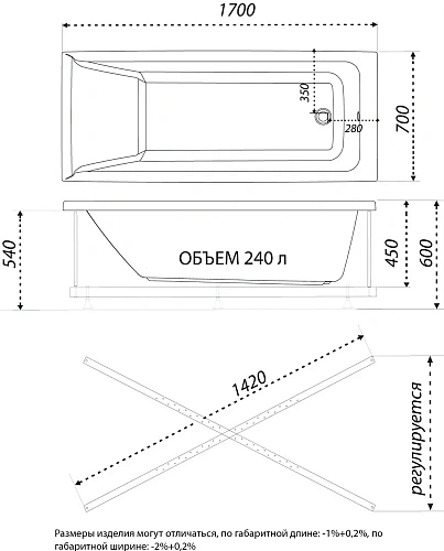 Акриловая ванна DIWO Переславль 170x70 прямоугольная, пристенная, без гидромассажа, с ножками 506664 Акриловая ванна DIWO Переславль 170x70 прямоугольная, пристенная, без гидромассажа, с ножками 506664