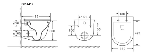 Унитаз подвесной GROSSMAN GR-4412MS 485x360x360 матовый безободковый с тонкой крышкой Унитаз подвесной GROSSMAN GR-4412MS 485x360x360 матовый безободковый с тонкой крышкой