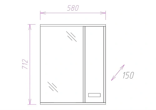 Зеркальный шкаф Onika ГАММА 58.01 правый 205828 Зеркальный шкаф Onika ГАММА 58.01 правый 205828