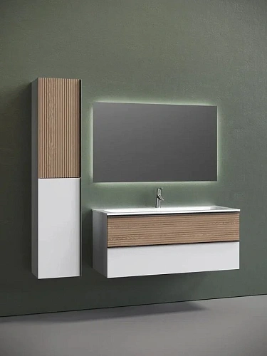 Тумба под раковину Sancos Delta DL120W 1195х445х500 дуб светлый/белый, подвесная Тумба под раковину Sancos Delta DL120W 1195х445х500 дуб светлый/белый, подвесная