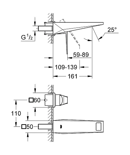 Смеситель для раковины GROHE Allure Brilliant , настенный монтаж, верхняя монтажная часть, темный гр 19781A00 Смеситель для раковины GROHE Allure Brilliant , настенный монтаж, верхняя монтажная часть, темный гр 19781A00