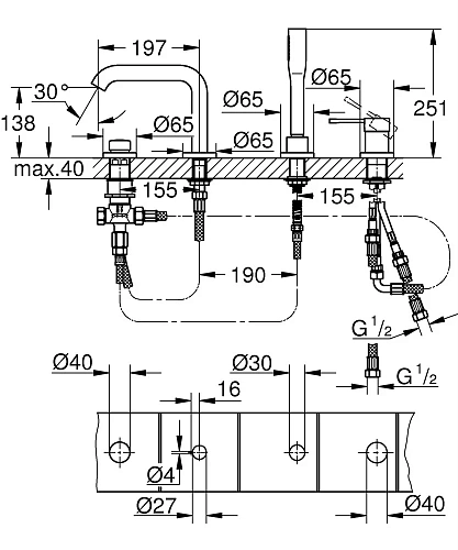 Смеситель на борт ванны GROHE Essence+ (19578001) на 4 отверстия, хром Смеситель на борт ванны GROHE Essence+ (19578001) на 4 отверстия, хром